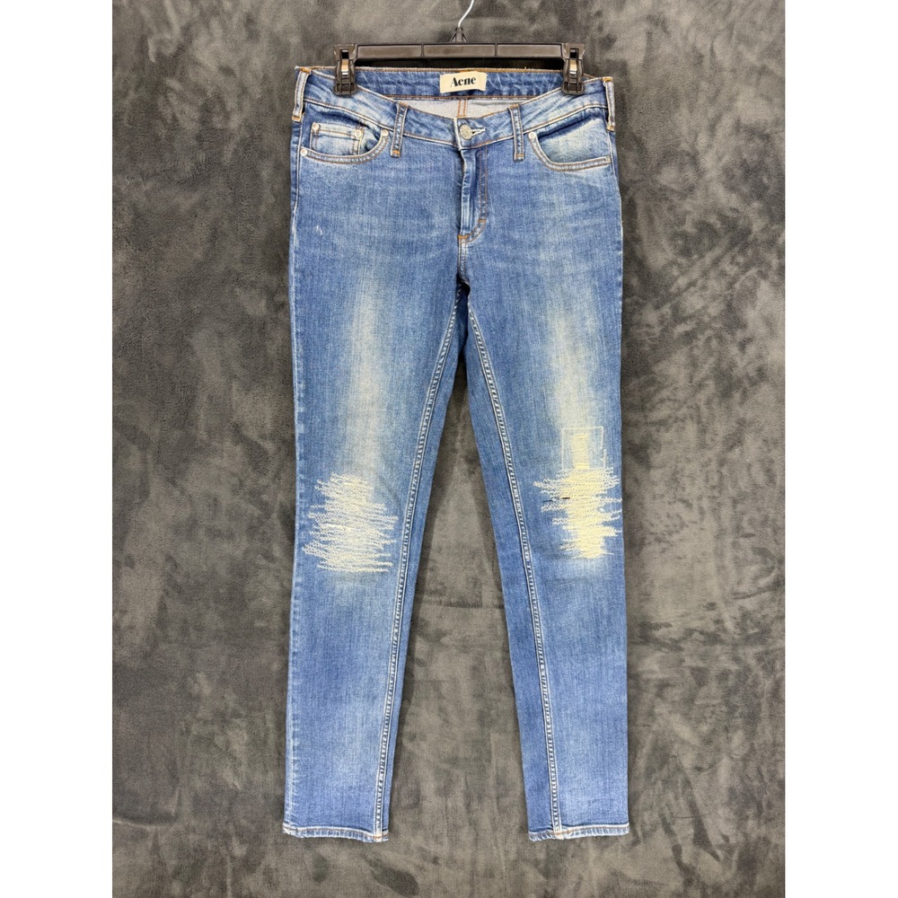 Acne Studios Kex Catch Blue Skinny‎ Jeans Darning Distressed Women Size 28/32